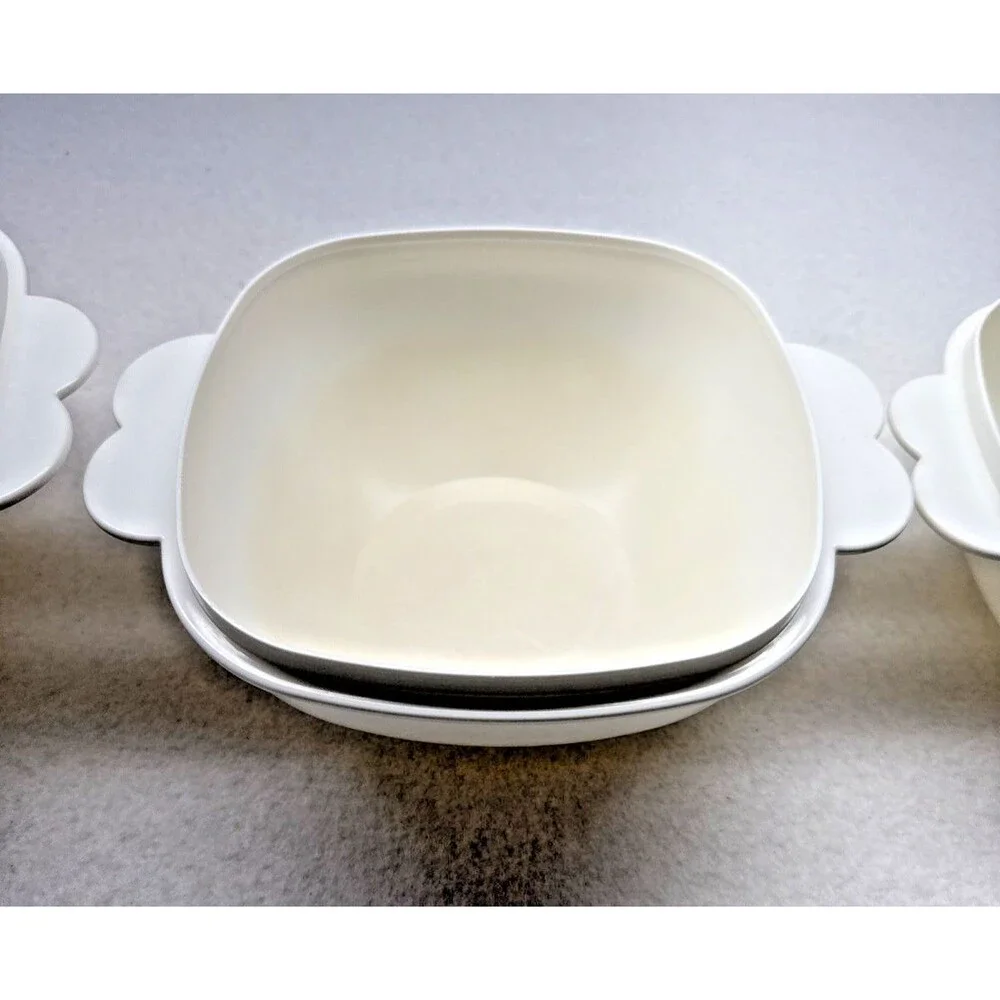 Tupperware Servalier 2510 2511 2512 White Nesting Bowls Set 3 Butterfly Handle